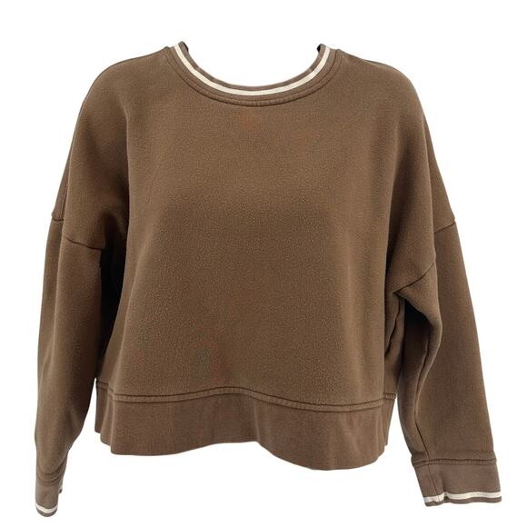 Madewell MWL Cropped Sweatshirt WMNS S Tan Foundational Fleece Pullover Boxy Fit - Picture 1 of 10